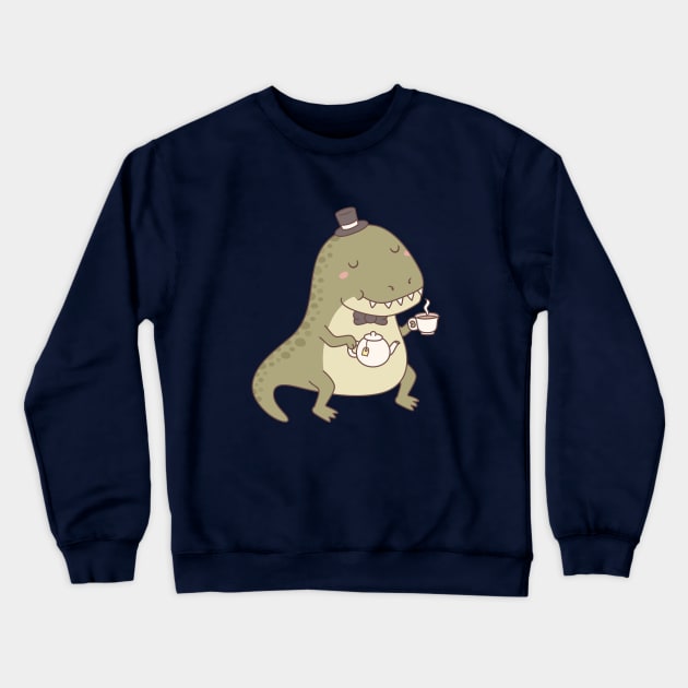 Cute Dinosaur Trex with Teapot and Tea Crewneck Sweatshirt by rustydoodle